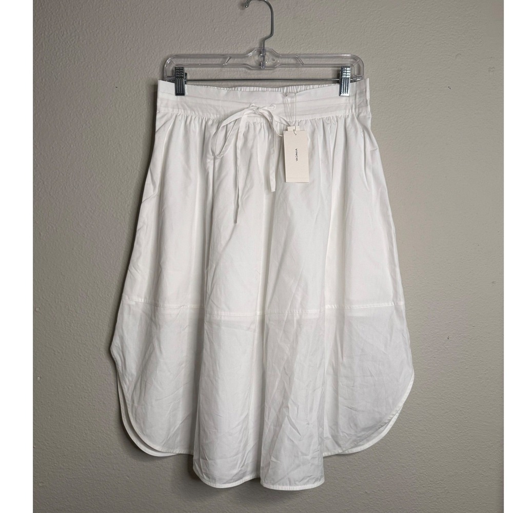 Vince Pull On Cotton Layered Tulip Hem Midi Skirt White Euro Summer Quiet Luxury
